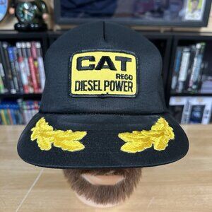 Vtg CAT Diesel Power Patch Hat Black Mesh Snapback Scrambled Eggs REGD